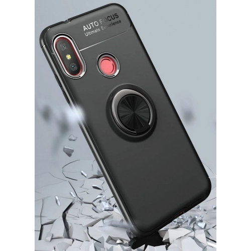 Xiaomi Mi A2 Lite Kılıf Renkli Silikon Yüzüklü Standlı Auto Focus Ravel Kapak - Kırmızı - Siyah