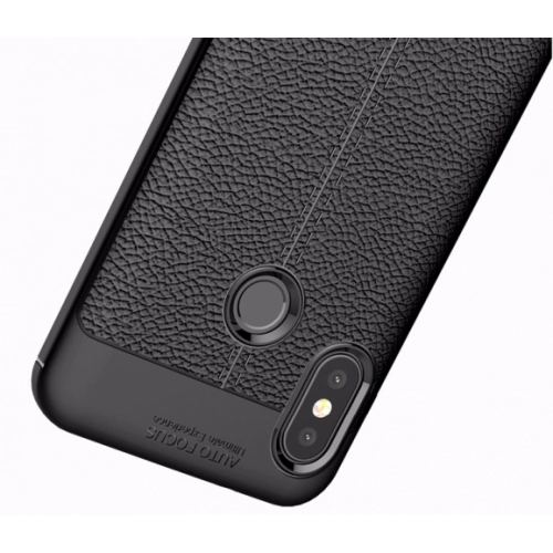 Xiaomi Mi A2 Lite Kılıf Deri Görünümlü Lüks Parmak İzi Bırakmaz Niss Silikon Kapak - Siyah