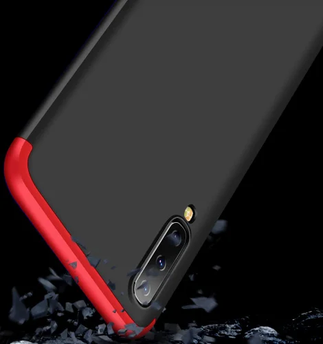 Xiaomi Mi A3 Kılıf 3 Parçalı 360 Tam Korumalı Rubber AYS Kapak  - Kırmızı - Siyah