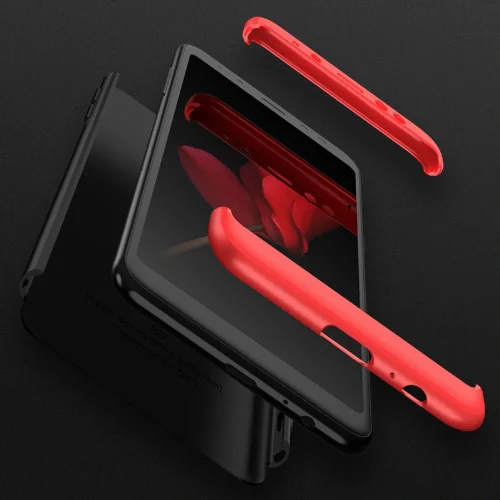 Xiaomi Mi Max 3 Kılıf 3 Parçalı 360 Tam Korumalı Rubber AYS Kapak  - Kırmızı - Siyah