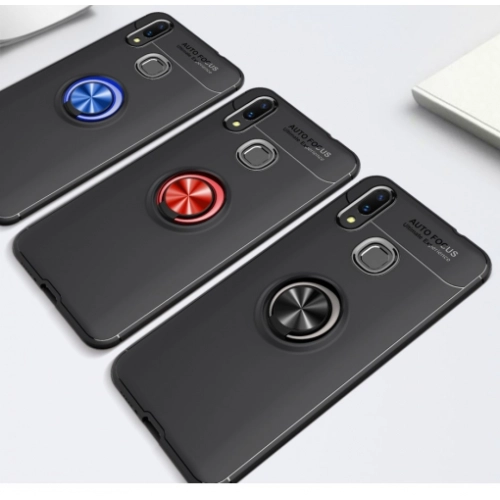 Xiaomi Mi Max 3 Kılıf Renkli Silikon Yüzüklü Standlı Auto Focus Ravel Kapak - Mavi