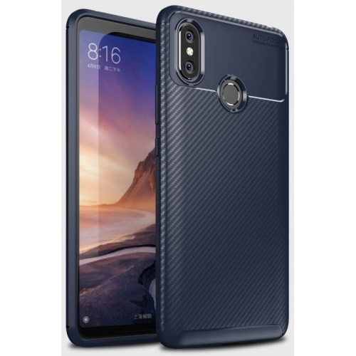 Xiaomi Mi Max 3 Kılıf Silikon Parmak İzi Bırakmayan Karbon Soft Negro Kapak - Mavi