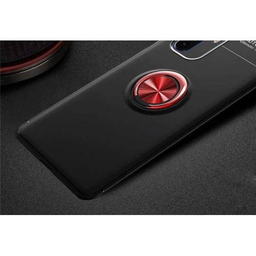 Xiaomi Mi Note 10 Kılıf Renkli Silikon Yüzüklü Standlı Auto Focus Ravel Kapak - Kırmızı - Siyah