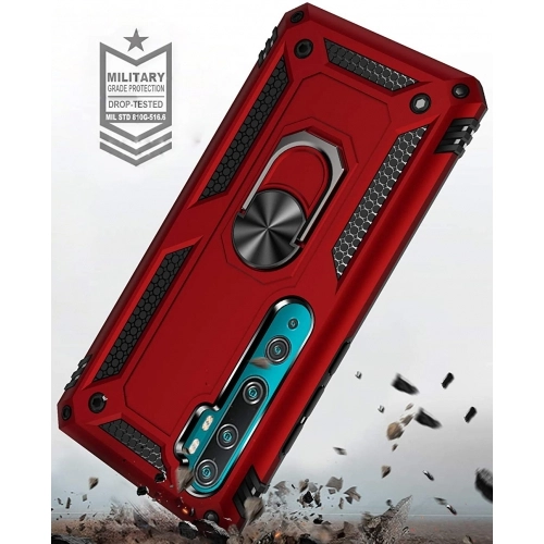 Xiaomi Mi Note 10 Kılıf Silikon Zırhlı Standlı Yüzüklü Mıknatıslı Tank Kapak - Lacivert