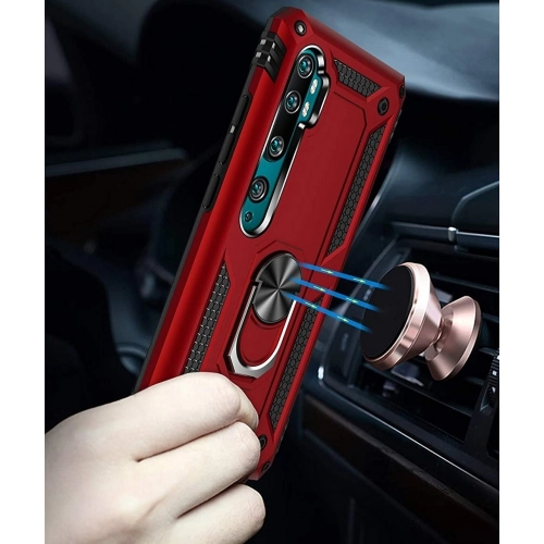 Xiaomi Mi Note 10 Kılıf Silikon Zırhlı Standlı Yüzüklü Mıknatıslı Tank Kapak - Gold