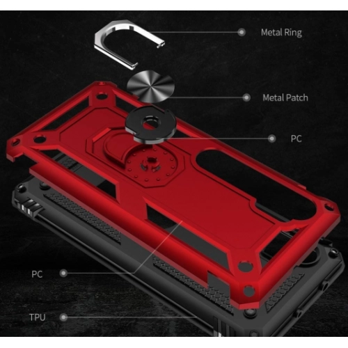 Xiaomi Mi Note 10 Kılıf Silikon Zırhlı Standlı Yüzüklü Mıknatıslı Tank Kapak - Siyah