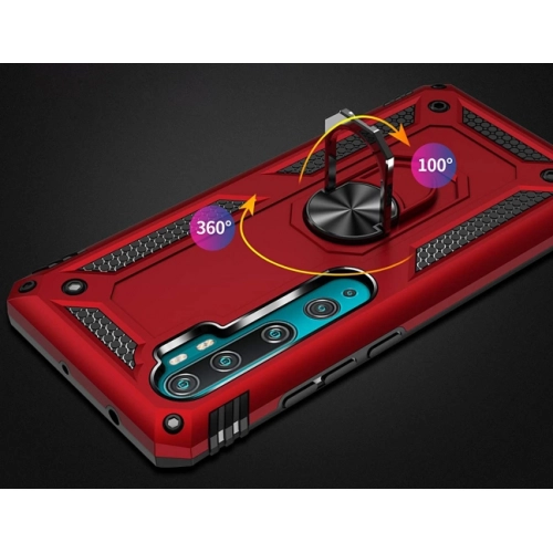 Xiaomi Mi Note 10 Kılıf Silikon Zırhlı Standlı Yüzüklü Mıknatıslı Tank Kapak - Siyah