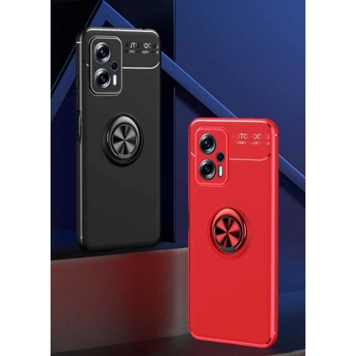 Xiaomi Poco X4 GT Kılıf Renkli Silikon Yüzüklü Standlı Auto Focus Ravel Kapak - Mavi - Siyah