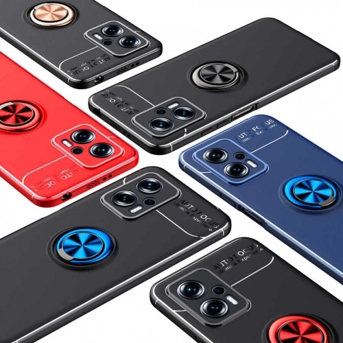 Xiaomi Poco X4 GT Kılıf Renkli Silikon Yüzüklü Standlı Auto Focus Ravel Kapak - Siyah