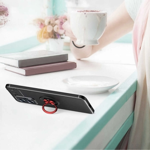 Xiaomi Poco X4 GT Kılıf Renkli Silikon Yüzüklü Standlı Auto Focus Ravel Kapak - Siyah