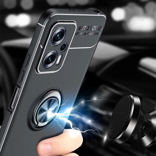 Xiaomi Poco X4 GT Kılıf Renkli Silikon Yüzüklü Standlı Auto Focus Ravel Kapak - Siyah