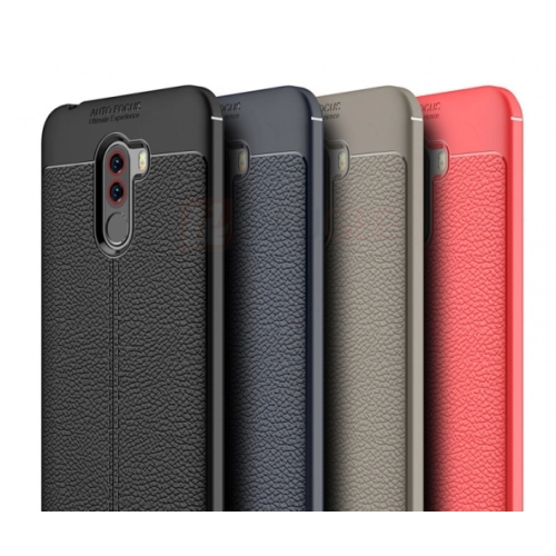 Xiaomi Pocophone F1 Kılıf Deri Görünümlü Lüks Parmak İzi Bırakmaz Niss Silikon Kapak - Siyah