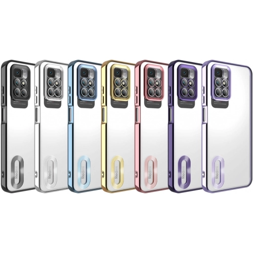 Xiaomi Redmi 10 Kılıf Kamera Lens Korumalı Şeffaf Renkli Logo Gösteren Parlak Kapak - Koyu Mor