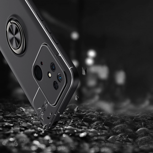 Xiaomi Redmi 10C Kılıf Renkli Silikon Yüzüklü Standlı Auto Focus Ravel Kapak - Siyah
