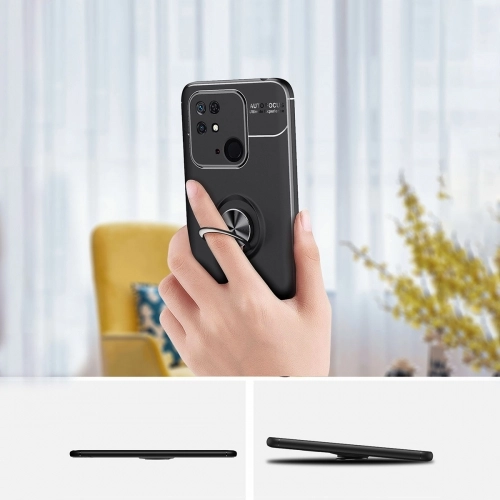 Xiaomi Redmi 10C Kılıf Renkli Silikon Yüzüklü Standlı Auto Focus Ravel Kapak - Siyah