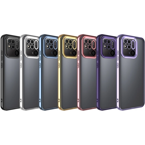 Xiaomi Redmi 10C Kılıf Kamera Lens Korumalı Şeffaf Renkli Logo Gösteren Parlak Kapak - Gold