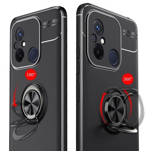 Xiaomi Redmi 12C Kılıf Renkli Silikon Yüzüklü Standlı Auto Focus Ravel Kapak - Siyah