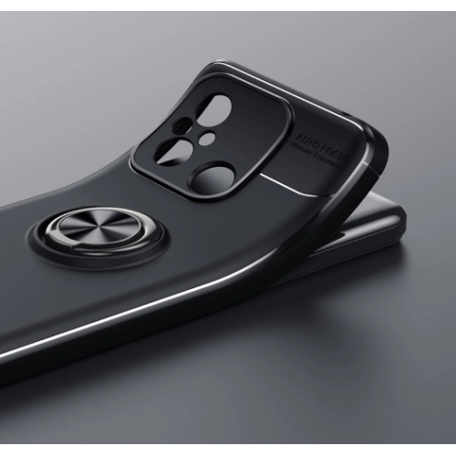 Xiaomi Redmi 12C Kılıf Renkli Silikon Yüzüklü Standlı Auto Focus Ravel Kapak - Siyah