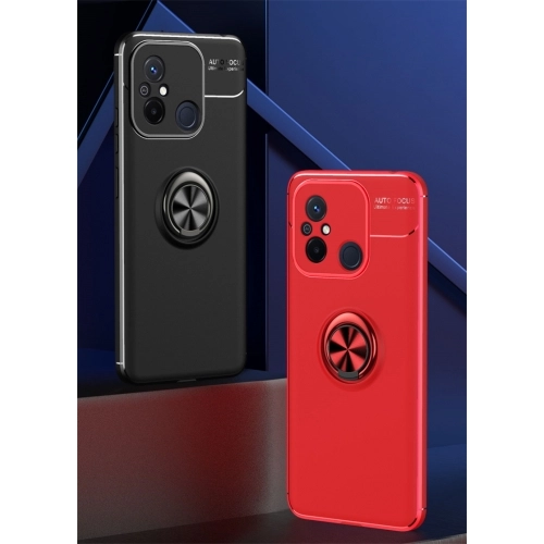 Xiaomi Redmi 12C Kılıf Renkli Silikon Yüzüklü Standlı Auto Focus Ravel Kapak - Mavi - Siyah