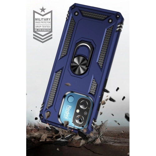 Xiaomi Redmi 12C Kılıf Silikon Zırhlı Standlı Yüzüklü Mıknatıslı Tank Kapak - Kırmızı