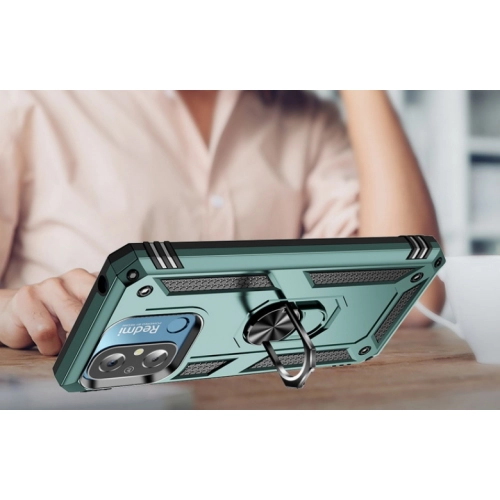 Xiaomi Redmi 12C Kılıf Silikon Zırhlı Standlı Yüzüklü Mıknatıslı Tank Kapak - Siyah