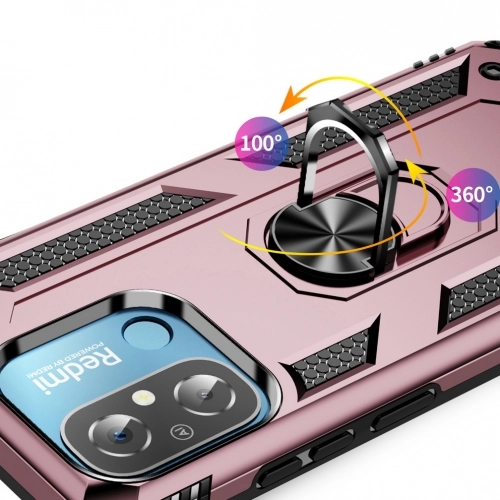 Xiaomi Redmi 12C Kılıf Silikon Zırhlı Standlı Yüzüklü Mıknatıslı Tank Kapak - Siyah