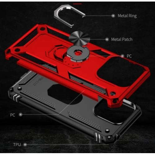 Xiaomi Redmi 12C Kılıf Silikon Zırhlı Standlı Yüzüklü Mıknatıslı Tank Kapak - Siyah