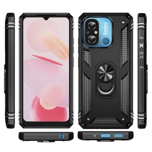 Xiaomi Redmi 12C Kılıf Silikon Zırhlı Standlı Yüzüklü Mıknatıslı Tank Kapak - Lacivert