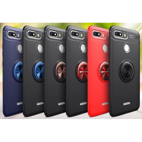 Xiaomi Redmi 6A Kılıf Renkli Silikon Yüzüklü Standlı Auto Focus Ravel Kapak - Rose Gold