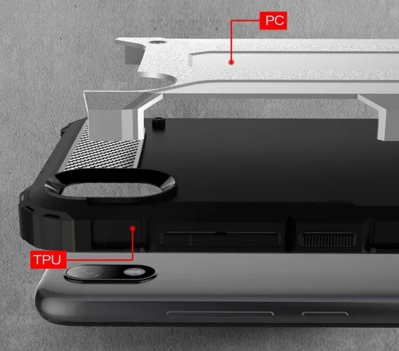 Xiaomi Redmi 7 Kılıf Zırhlı Tank Crash Silikon Kapak - Kırmızı