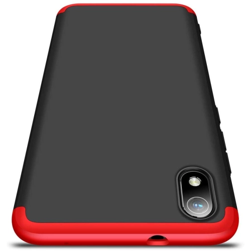 Xiaomi Redmi 7A Kılıf 3 Parçalı 360 Tam Korumalı Rubber AYS Kapak  - Kırmızı - Siyah