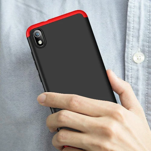 Xiaomi Redmi 7A Kılıf 3 Parçalı 360 Tam Korumalı Rubber AYS Kapak  - Kırmızı - Siyah