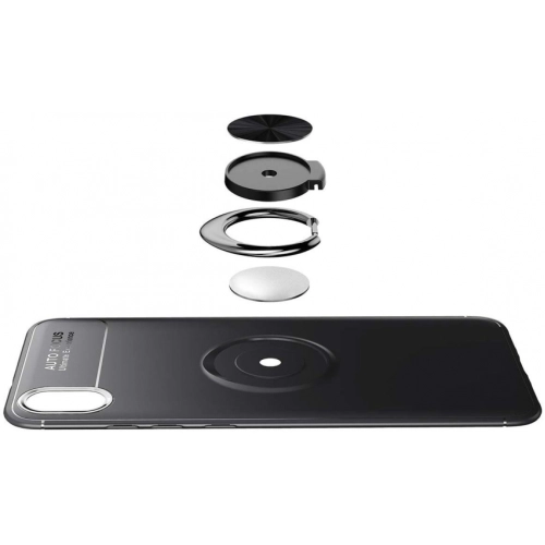 Xiaomi Redmi 7A Kılıf Renkli Silikon Yüzüklü Standlı Auto Focus Ravel Kapak - Mavi - Siyah