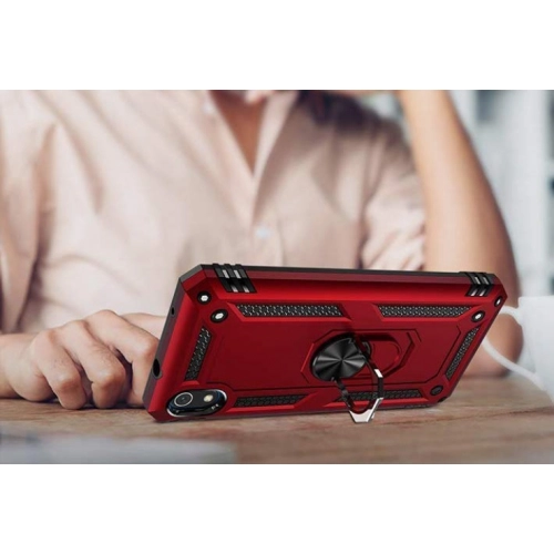 Xiaomi Redmi 7A Kılıf Silikon Zırhlı Standlı Yüzüklü Mıknatıslı Tank Kapak - Siyah