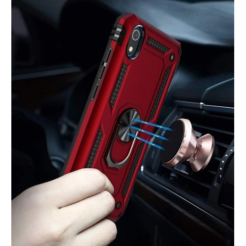 Xiaomi Redmi 7A Kılıf Silikon Zırhlı Standlı Yüzüklü Mıknatıslı Tank Kapak - Siyah