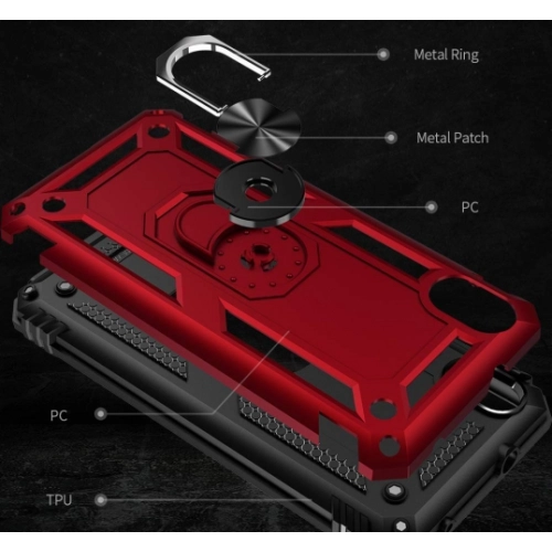 Xiaomi Redmi 7A Kılıf Silikon Zırhlı Standlı Yüzüklü Mıknatıslı Tank Kapak - Lacivert