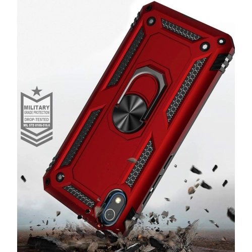 Xiaomi Redmi 7A Kılıf Silikon Zırhlı Standlı Yüzüklü Mıknatıslı Tank Kapak - Siyah