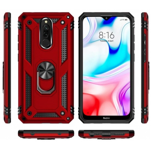 Xiaomi Redmi 8 Kılıf Silikon Zırhlı Standlı Yüzüklü Mıknatıslı Tank Kapak - Rose Gold