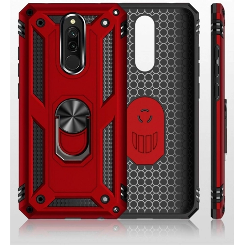 Xiaomi Redmi 8 Kılıf Silikon Zırhlı Standlı Yüzüklü Mıknatıslı Tank Kapak - Lacivert