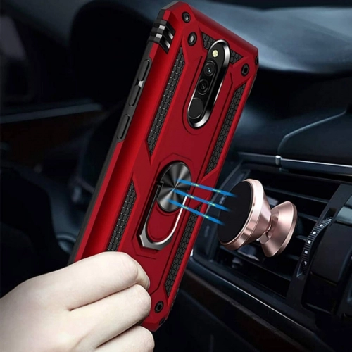 Xiaomi Redmi 8 Kılıf Silikon Zırhlı Standlı Yüzüklü Mıknatıslı Tank Kapak - Gold