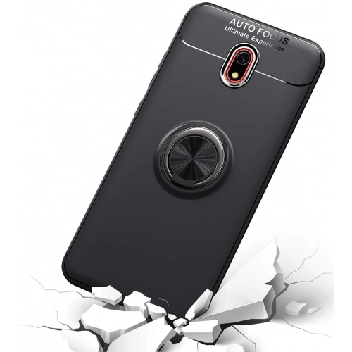 Xiaomi Redmi 8A Kılıf Renkli Silikon Yüzüklü Standlı Auto Focus Ravel Kapak - Mavi - Siyah