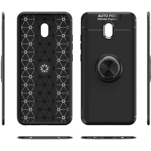Xiaomi Redmi 8A Kılıf Renkli Silikon Yüzüklü Standlı Auto Focus Ravel Kapak - Kırmızı - Siyah