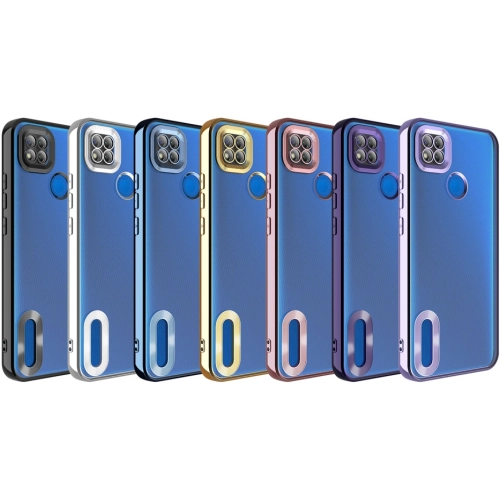 Xiaomi Redmi 9C Kılıf Kamera Lens Korumalı Şeffaf Renkli Logo Gösteren Parlak Kapak - Mavi