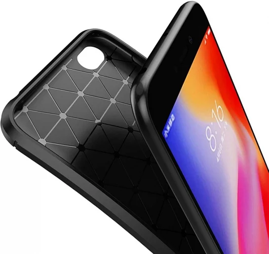 Xiaomi Redmi Go Kılıf Karbon Serisi Mat Fiber Silikon Negro Kapak - Siyah