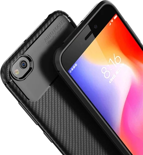 Xiaomi Redmi Go Kılıf Karbon Serisi Mat Fiber Silikon Negro Kapak - Siyah