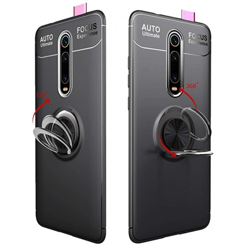 Xiaomi Redmi K20 Kılıf Renkli Silikon Yüzüklü Standlı Auto Focus Ravel Kapak - Rose Gold