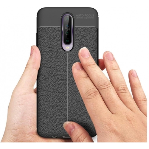 Xiaomi Redmi K30 Kılıf Deri Görünümlü Lüks Parmak İzi Bırakmaz Niss Silikon Kapak - Siyah