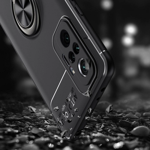 Xiaomi Redmi Note 10 Pro Kılıf Renkli Silikon Yüzüklü Standlı Auto Focus Ravel Kapak - Kırmızı - Siyah