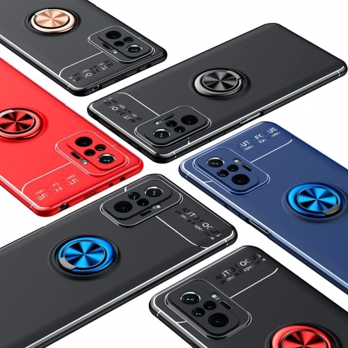 Xiaomi Redmi Note 10 Pro Kılıf Renkli Silikon Yüzüklü Standlı Auto Focus Ravel Kapak - Kırmızı