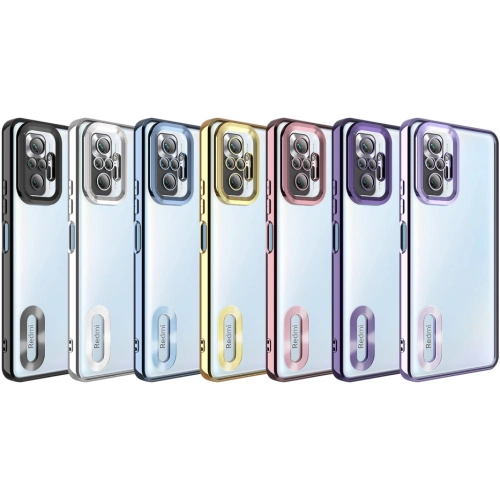 Xiaomi Redmi Note 10 Pro Kılıf Kamera Lens Korumalı Şeffaf Renkli Logo Gösteren Parlak Kapak - Mavi